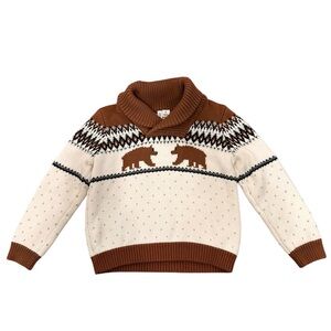 Janie and Jack Brown and Cream bear pattern adorable Sweater 2T